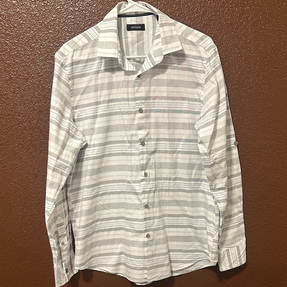 Alfani Men's White and Gray Striped Shirt